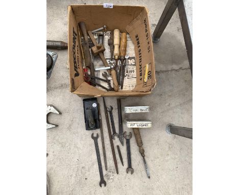VARIOUS TOOLS TO INCLUDE SPANNERS, CHISELS, PLANER ETC SOME VINTAGE 