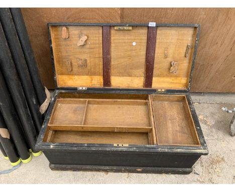 A VINTAGE WOODEN JOINERS CHEST 