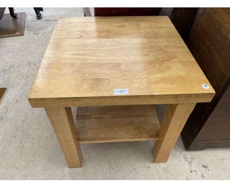 A SQUARE BEECH COFFEE TABLE WITH LOWER SHELF 