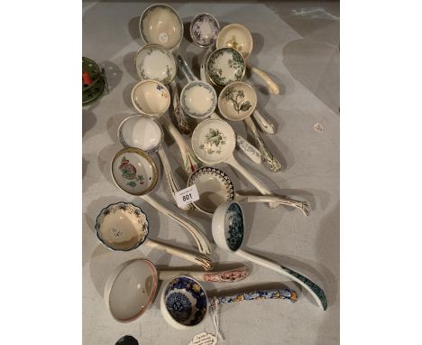 SIXTEEN VARIOUS VICTORIAN CERAMIC LADLES 