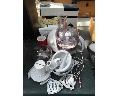 A KENWOOD CHEF K WHISK BLENDER TOGETHER WITH MOULINEX FOOD CHOPPER AND ATTACHMENTS, IN WORKING ORDER 