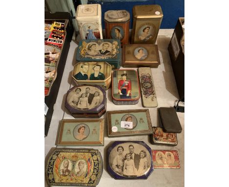A LARGE COLLECTION OF ORIGINAL VINTAGE TINS DEPICTING THE ROYAL FAMILY 