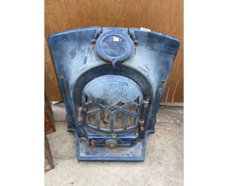 A VINTAGE BLUE ENAMEL ORNATE FIRE 