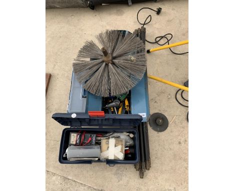 TWO TOOL BOXES AND CONTENTS AND CHIMNEY SWEEPING ITEMS 