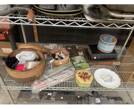 VARIOUS ITEMS TO INCLUDE KNITTING NEEDLES AND ACCESSORIES, TINS, VINTAGE BOOKS ETC 
