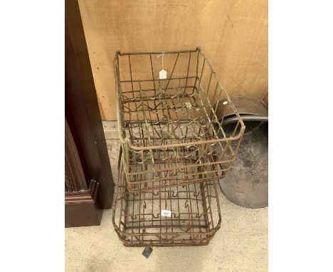 TWO VINTAGE METAL MILK CRATES 