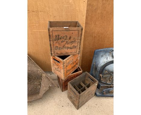 FOUR ORIGINAL VINTAGE 'DAVENPORTS BEER AT HOME' CRATES 