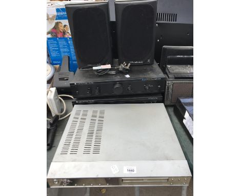 A HITACHI DVD CAMBRIDGE CD PLAYER AND AMPLIFIER TOGETHER WITH A PAIR OF WHARFDALE SPEAKERS, IN WORKING ORDER 