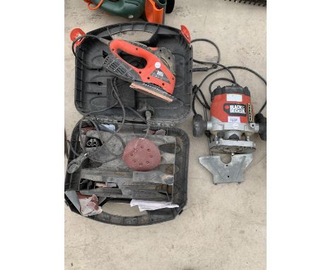 A ROUTER AND A SANDER (SANDER IN WORKING ORDER) IN A CASE BOTH BLACK AND DECKER 