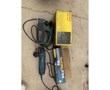 A WORKZONE MULTIFUNCTION TOOL AND A BOSCH PHO 15-82 PLANER, IN WORKING ORDER 