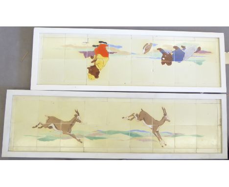 Phyllis Butler for Carter &amp; Co of Poole, Deco tile panels, 150cm x 44cm and 135cm x 43cm (including frames) Provenance: T