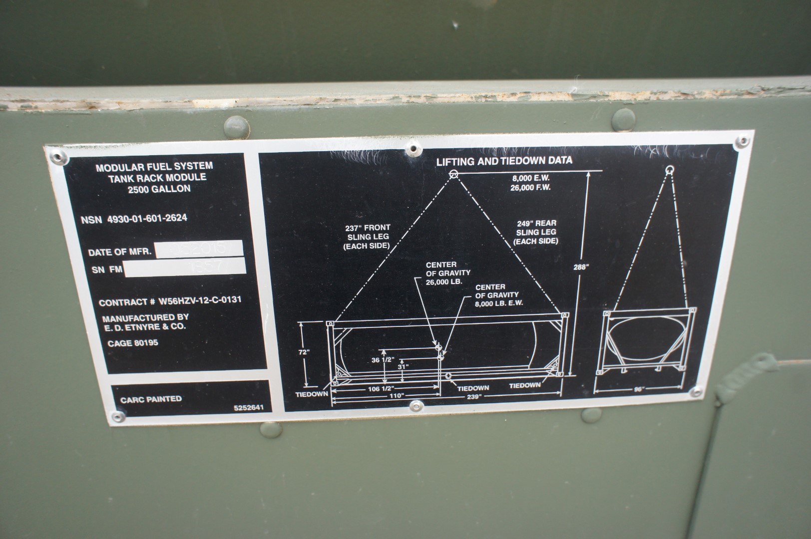 * Fuel Tank Rack Mount Module, 2500 Gallon Capacity with Gauge and