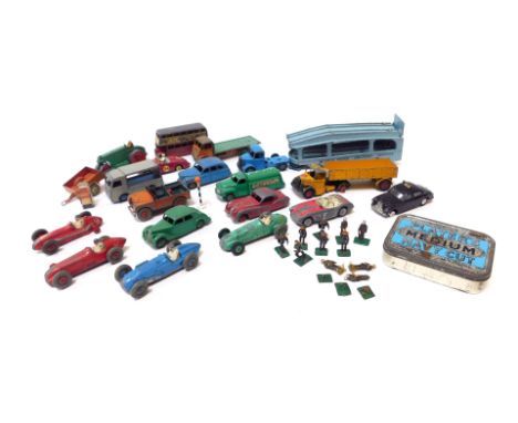 Dinky and Corgi playworn diecast, including Dinky Toys Riley 40A, Dinky Toys H.W.M, Dinky Toys Aveling Barford road roller, D