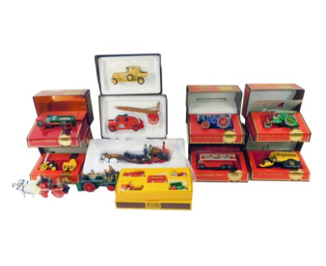 Various Matchbox Models of Yesteryear, to include a 1923 Scania Vabis post bus, an 1894 Arling Porter steam roller, Mathcbox 