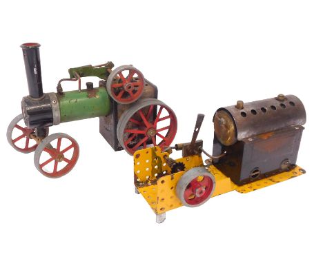 A Mamod TE1 steam tractor and a Meccano steam engine. (2) 