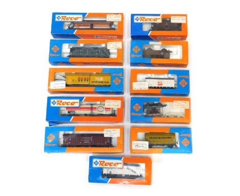 Roco HO gauge rolling stock, including Peine and Salzgitter large brown coal hopper, a Roco 44 226C third class compartment c