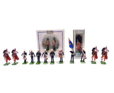 A group of Britains lead soldiers, some boxed, to include Coldstream Guards band, French horn and tenor horn 8309, Royal Mari