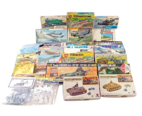 Various model kits, to include Matchbox Spitfire MK. IV, Heller Arado AR 96 B-1/B-5, Hasegawa light tank M-24 Chaffee, furthe