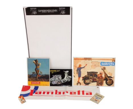 Lambretta reproduction signs and banners, including Lambretta TV175 2nd Series exploded diagram, Lambretta Makes Everyday a H