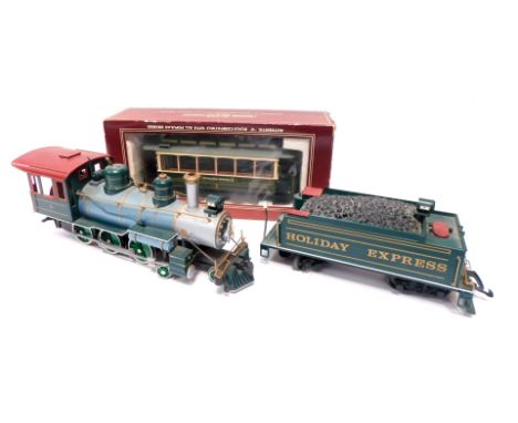 A Bachmann Big Haulers G scale number 8 Holiday Express train, and a 39-102 Nunberg-Furth G tram. (2)