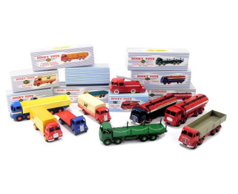 Reproduction Dinky Toys diecast vehicles, comprising a Leyland Octopus wagon, Leyland Octopus tanker for Esso, Foden fourteen
