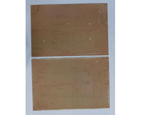 Motor racing interest. Two Healey display boards of workshop drawings of the Healey Silverstone Automobile, each 69cm x 103cm