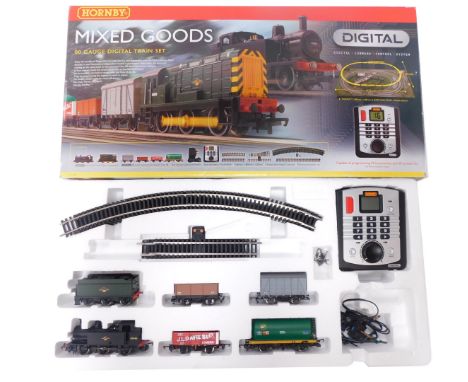A Hornby Mixed Goods OO gauge digital train set, including BR black 0-6-0 T class 3F Jinty locomotive, vent van, bp tanker, H