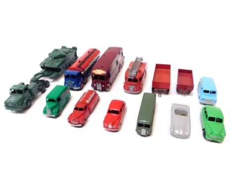 Dinky Toys deicast vehicles, including Thornycroft Mighty Antar tank transporter, Dinky Supertoys Regent Foden tanker, Dinky 