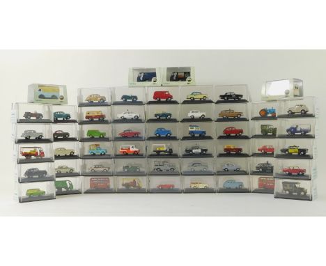 A group of Oxford diecast vehicles, 1;76 railway scale, to include Anglia Car Red with chrome roof, Land Rover Civil Defence,
