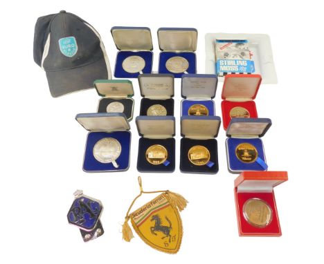 Commemorative medals and pennants, including Jim Clarke OBE commemorative medal, Norwich Union RAC Classic 29th May 1994, Nor