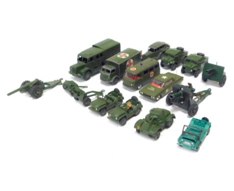 Dinky Toys and Britains diecast military vehicles, including Dinky Super Toys medium artillery tractor, Dinky Toys military a