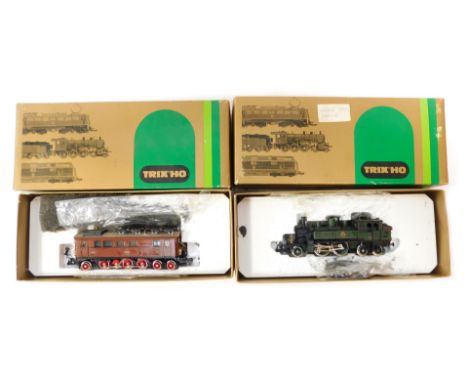 Trix HO locomotives, including 2219 electric pantograph locomotive DR Ellok 20104 Epoch 3 and a DXII 2-4-4T of the Royal Bava
