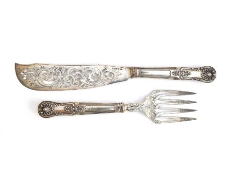 A Victorian silver King's Pattern fish slice and fork by Chawner &amp; Co., London 1850 