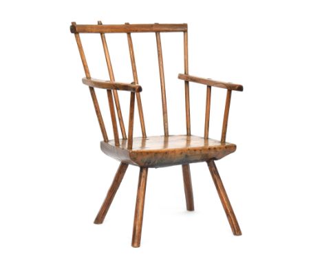 An ash and sycamore primitive West Country comb back Windsor chair, 18th century, thick slab seat, approx. 52cm wide, the bac