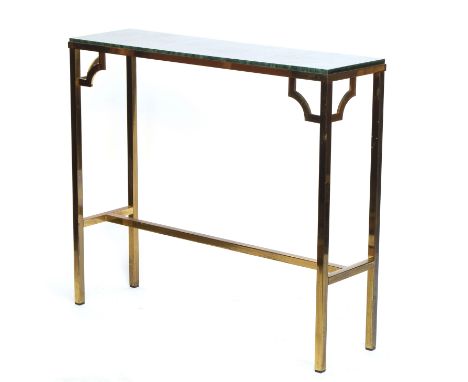 A faux marble and gilt metal contemporary console table, 108cm wide, 30cm deep, 93.5cm high 