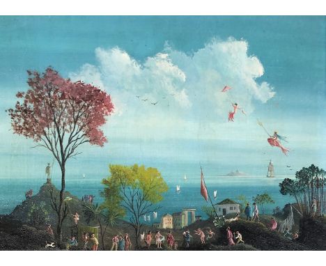 Carl Grünwald (German, 1907-1968), 'The Four Seasons', Arcadian fantasy landscape with figures near the sea, oil on panel, in