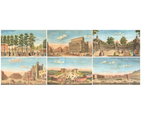 After Thomas Bowles, a set of six 18th century architectural engravings, to include 'The Foundling Hospital, Holborn'; 'St. J
