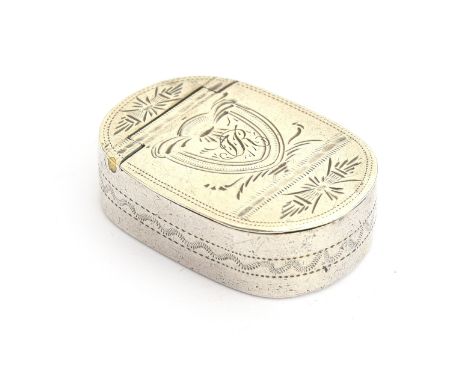 A George III silver patch box by Samuel Pemberton, Birmingham 1796, oval with bright cut decoration, 3cm long 