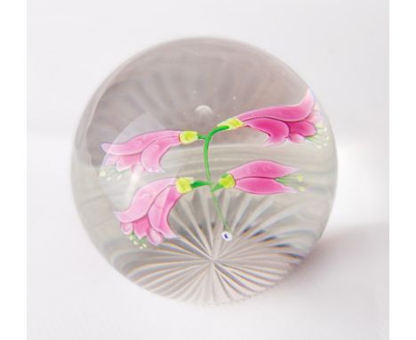 A Caithness/Whitefriars glass Fuchsia pattern lamp-work paperweight, with Whitefriars signature, star-cut base, 6cm, wear to 