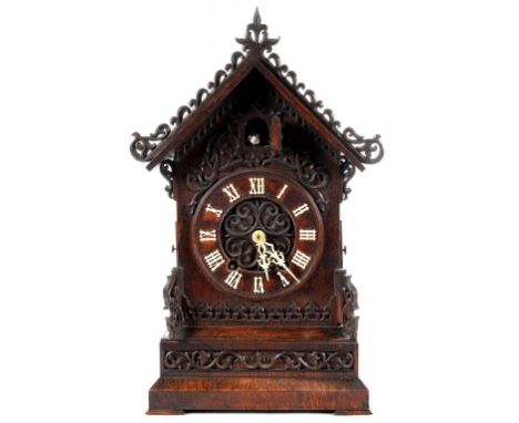 A GERMAN STAINED WOOD CUCKOO CLOCK OF CHALET TYPE, 53CM H, LATE 19TH C