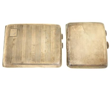TWO GEORGE V SILVER CIGARETTE CASES, ENGINE TURNED, 10 AND 8.5CM, BOTH BIRMINGHAM, 1929 AND 1934, 6OZS 