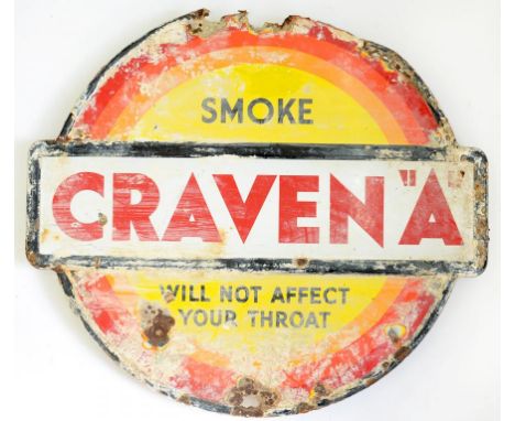ADVERTISING. AN ENAMEL SIGN SMOKE CRAVEN 'A' WILL NOT AFFECT YOUR THROAT, 56CM D, FIRST HALF 20TH C, POOR CONDITION 