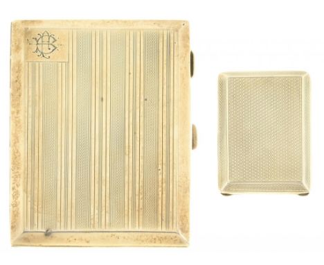 A GEORGE V SILVER CIGARETTE CASE, ENGINE TURNED, 11CM W, BIRMINGHAM 1922 AND A SILVER BOOK MATCH HOLDER, 6OZS 10DWTS