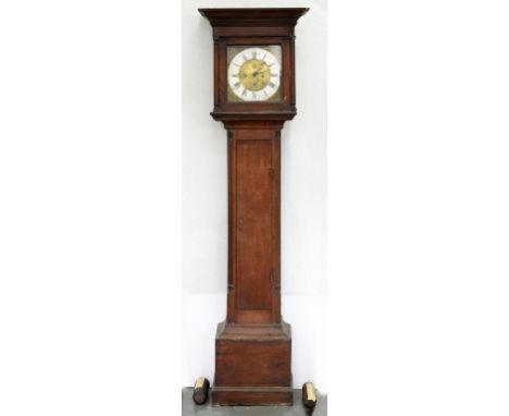 A GEORGE III OAK EIGHT DAY LONGCASE CLOCK, THE BRASS AND SILVERED DIAL INSCRIBED RICH HACKETT HARRINGWORTH, 202CM H