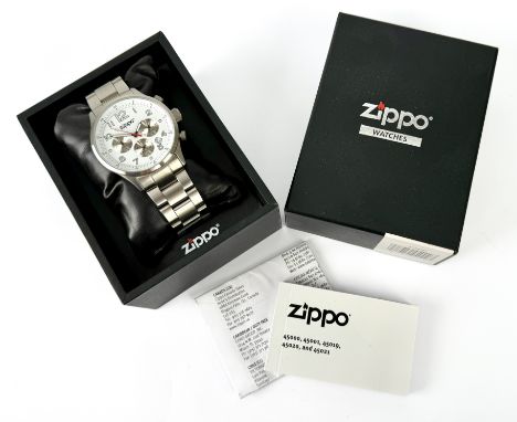 A Zippo stainless steel gentleman's chronograph bracelet watch - ref. 45000, quartz movement, the white dial with lumed Arabi