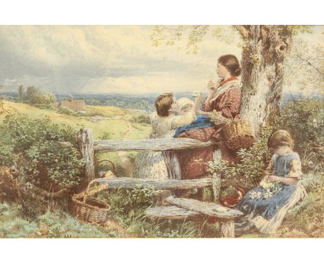 A colour print after Myles Birket Foster (1825-1899) - early 20th century, depicting a mother and daughter with wild flowers 