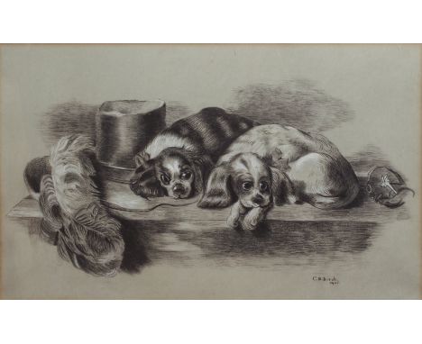 C. M. Birch (British, early 20th century) after Sir Edwin Landseer, RA
Study of two King Charles Spaniel puppies on a bench (