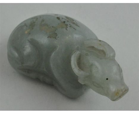 A&nbsp;Chinese jade figure of a recumbent buffalo, probably 19th century, length 6.1 cm.