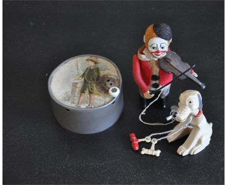 Three collectable toys, to include&nbsp;a Schuco tinplate clockwork toy&nbsp;of a violin playing clown, with key, one foot im