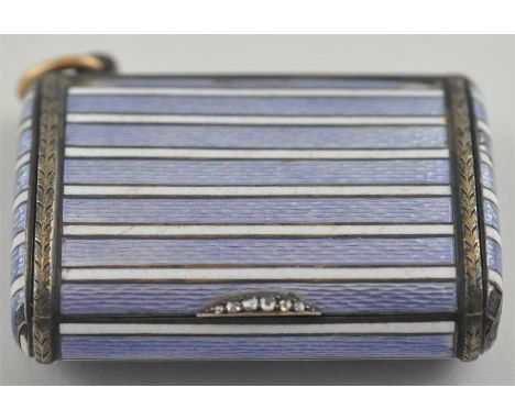 A fine Faberge Russian guilloche enamel vesta case, early 20th century, of gently curved oval cross-section, decorated allove